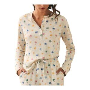 Faherty‎ Cream Long-Sleeve Palm Tree Print Henley Pajama Top